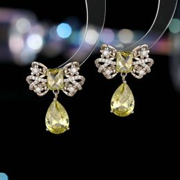 French Haute Couture Earrings Niche Designer Style Super Fairy Sweet Temperament Zircon Water Droplets Bow Tie