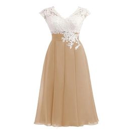 2021 Simple Aline Short Vneck Chiffon Homecoming Dresses Sleeveless Custom Made Appliques Lace Cocktail PartyParty Gown5918032
