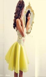 2019 cheap Yellow Crystal Sleeveless short cocktail Dresses Sweetheart Beaded Sexy cocktails party dress 8097376