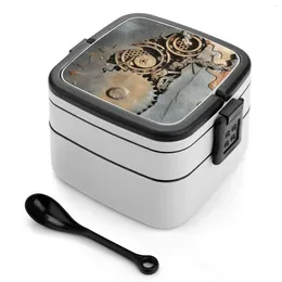 Dinnerware Steampunk Gears Double Layer Bento Box Portable Lunch For Kids School Culture Gear