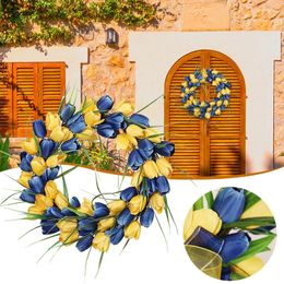 Decorative Flowers Front Door Wreath Yellow And Blue Spring Summer Farmhouse For Home Wall Wedding Faux
