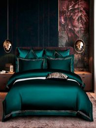 Embroidered Deep Green Blue Duvet Cover Set Premium Soft Egyptian Cotton Bedding set QueenKing size 4Pcs 1BedSheet 2Pillowcases C9578269