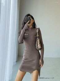 Casual Dresses Sweet And Spicy American Sexy Hip Knitwear Base Skirt Slim Fit Chest Zipper Pocket Side Split Dress Women