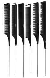 Professional Heat Resistant Salon Black Metal Pin Tail Antistatic Comb Cutting Comb Hair Brushes Hair Care J27121700271