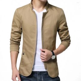 Men's Suits Mens Casual Blazer Men Autumn Solid Color Stand Collar Zipper Pockets Thin Slim Coat Suit Jacket Gentlemen