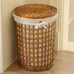 Laundry Bags Storage Basket Toilet Dirty Clothes Rattan Woven Bucket With Lid Household Clutter Toy Organiser