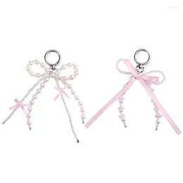 Keychains Stylish Key Chain Pearls Beaded Bowknot Keyrings Butterfly Knot Keychain For Women Girls Bow Shaped Phone Decoration