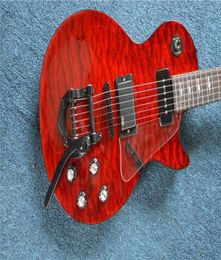 Whole and retail Chinese top 2015 LP Metal Electric Guitar Guitarra flame red black tiger body kit3384012