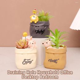 Vases Resin Animal Shape Flowerpot Portable Washable Smooth Edge Household Desktop Pen Holder Vase Gift With Stopper Type