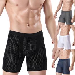 Underpants Mens Ice Silk Mesh Boxers Underwear Men Boxer Homme Soft Shorts Sexy Breathable Panties Cuecas