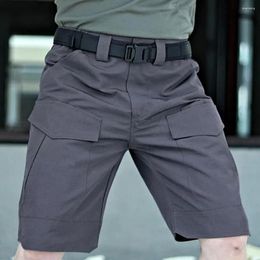 Running Shorts Men Summer Cargo Elastic Waist Button Zipper Pockets Casual Straight Wide Leg Wear-resistant Short Pants