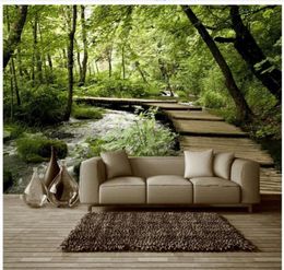 3D po wallpaper custom 3d wall murals wallpaper Small bridge water wood bridge forest 3D stereo background wall paper living ro8958616