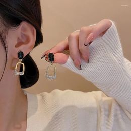 Dangle Earrings Korean Black Rhinestone Drop For Women Shining Zircon Geometric Earring Female Temperament Jewellery