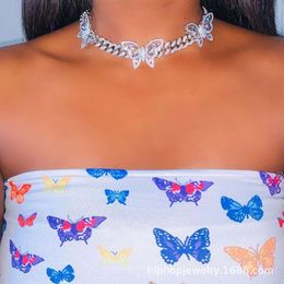 Designerinnen Frauen Miami Cuban Link Collarbone Kette Choker Halskette Hip Hop Butterfly Anhänger Juwely Geschenk