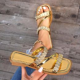 Slippers Women's 2024 Summer Fashion Shoes For Women Gold Peep Toe Sparkling Rhinestones Casual Comfortable Outdoor Slides