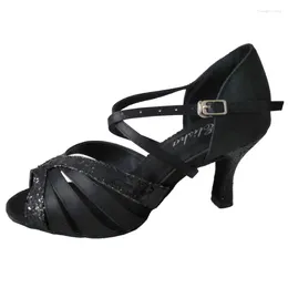 Dance Shoes Elisha Customised Heel Lady Open Toe Ballroom Salsa Latin Party Evening Socials Sandal Women's Black Shoe