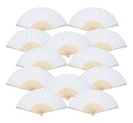 12 Pack Hand Held Fans White Paper fan Bamboo Folding Handheld Folded Fan for Church Wedding Gift Party Favours DIY6424670