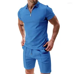 Men's Tracksuits 2024 Summer Elegant Fashion Harajuku Slim Fit Ropa Hombre Loose Casual Zipper Short Sleeve T-shirts Sets Solid Pockets