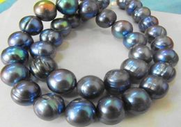 NEW FINE PEARL JEWELRY RARE TAHITIAN 1213MMSOUTH SEA BLACK BLUE PEARL NECKLACE 19inch 14K8195367