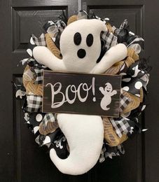 Decorative Flowers Wreaths Halloween Wreath Farmhouse Ghost Outdoor Front Door Indoor Wall Decor BOO Garland Pendant For Home6008502