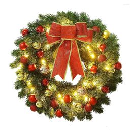 Decorative Flowers Warm White Led Wreath Christmas With Light Glowing 30/40cm Pine Needle Bowknot Ball For Indoor