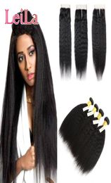 Full 4 Bundles with Lace Closure Malaysian Kinky Straight Human Hair 5 Pieces Coarse Yaki Full Hair7058920