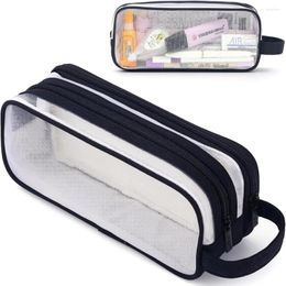 Storage Bags 2 Pcs Black Clear Pencil Case Nylon With Zipper Compartments Multi-Purpose Pouch Office