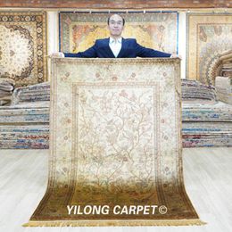 Carpets 122x183cm Handwoven Persian Carpet Flooring Decor Beige Elegant Silk Area Rug (LH1007B)