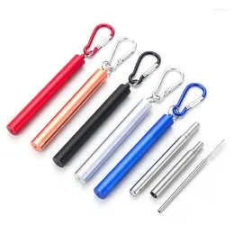 Drinking Straws Three-Sections Retractable Stainless Steel Color Tube With Plastic Storage Box Buckle For Cold Drinks Etc.