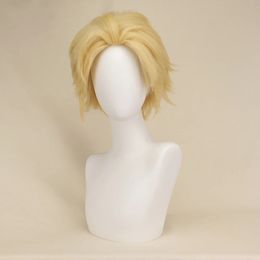 Qqxcaiw korta lockiga män manlig cosplay blond 35 cm syntetiska hår peruker 240412