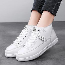 Casual Shoes Leather Women Sneakers Autumn High Top Slip On Vulcanized Fashion Ladies Sports White Platform Shoe Cowhide