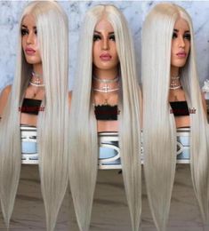 High quality simulation human hair Full Long Blonde Wigs For Women kanekalon straight Synthetic Lace Front Wig preplucked natural 6316965