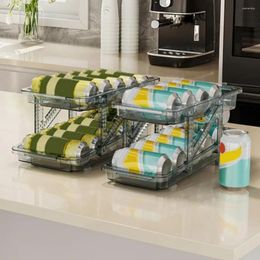 Kitchen Storage Beverage Holder Supplies Capacity Double Layer Refrigerator Soda Dispenser Automatic Drink Organizer