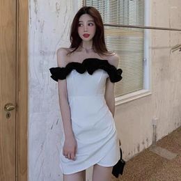 Casual Dresses Retro Temperament Edge Strapless Mini Women's Dress Sexy Fashion Summer Black And White Elegant Hip Skirt