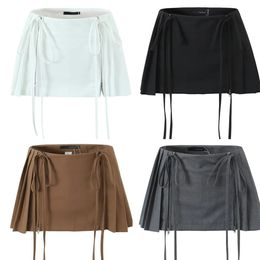 Mini skirts y2k clothes kawaii korean skirts for women black mini skirt high waisted pleated skirt with shorts white Drawstring 240412