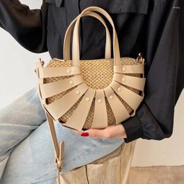 Shoulder Bags Straw Semicircle Design Small Tote For Women Summer Beach Woven Crossbody Bag Female Travel PU Handbags 2024