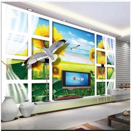 Wallpapers Custom Po 3d Murals Wallpaper For Walls Sunflower Seagull Out Window Scenery TV Background Wall Papers Home Decor