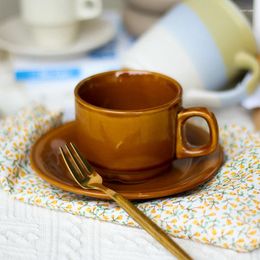 Cups Saucers Mugs Coffee Ceramic Retro Breakfast Dessert Plate Office Mug Cup Set Christmas Cadeau Mariage Saucer