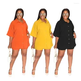 Beach Dress Women Summer 2024 Holiday Outfits For Solid Color Lapel Shirt Shorts Suit Two Piece Set Polyester Swim Cover Up