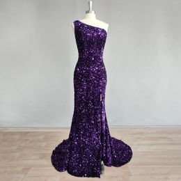 Party Dresses DIDEYTTAWL Actual Pos Purple Sequins One Shoulder Mermaid Evening Dress High Side Split Sleeveless Backless Sexy Prom Gown