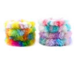 Ponytail Holder Hair Scrunchy Elastic Band Rainbow Plush Hairbands for Women Girl Ties Ropes Winter Accessory6542792