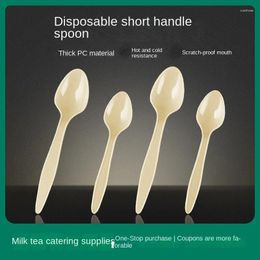 Disposable Flatware 100pcs Yellow Spoon Plastic Mini Transparent Spoons Jelly Ice Cream Dessert Appetizer Big Small