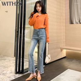 Women's Jeans WITHZZ Spring Autumn High Waist Casual Stretch Denim Fashionable Wide Leg Pants Female Trousers