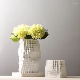 Vases Modern Simple Vase Geometric Ceramic Flower Pot White Wide Arrangement Decoration Water Raised Creative Living Room