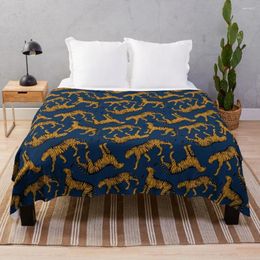 Blankets Tigers (Navy Blue And Marigold) Throw Blanket For Winter Christmas Throws Furry