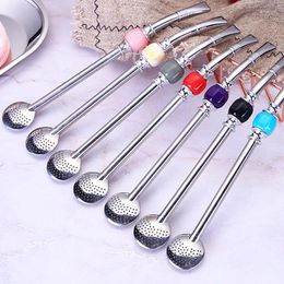 Drinking Straws 50Set Stainless Steel Straw Spoon Tea Filter Yerba Mate Bombilla Gourd Reusable Tools Bar Accessories