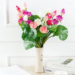 Decorative Flowers 3 Bouquets Of Lotus Artificial Water Llily Silk Leaves Wedding Party Home Pond Garden Layout Table Decoration