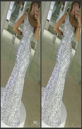 2021 New Sparkle Bling Silver Prom Dresses Sequins Long Mermaid Sleeveless One Shoulder Floor Length Formal Evening Dress Party Go1087418