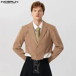 Men's Suits INCERUN 2024 Men Irregular Blazer Solid Lapel Long Sleeve Male Casual Button Streetwear Autumn Fashion Crop Tops S-3XL