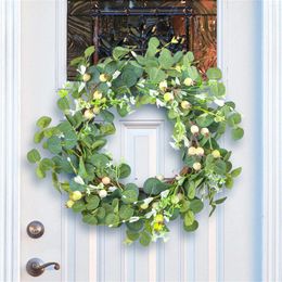 Decorative Flowers Green Leaf Berry Wreath Wall Hanging Home Simulation Dead Branch Vine Ring Door Hanger Suction Cup